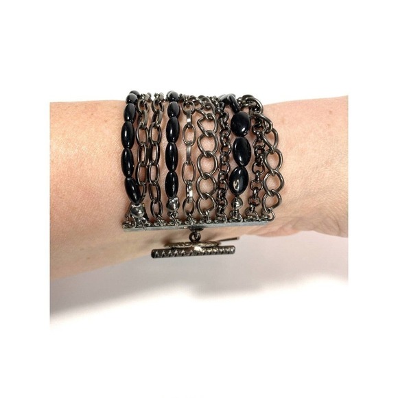 Bracelet Multi Strands Gunmetal Multiple Strands Toggle Clasp 6.5” - Picture 2 of 4